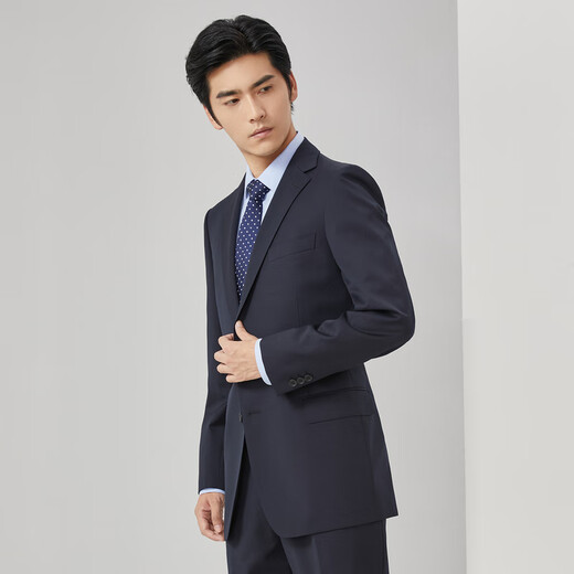 雅戈尔西服男【95%羊毛】平驳头商务外套挺阔不易皱修身易打理商场同款 藏青 M 170/88A