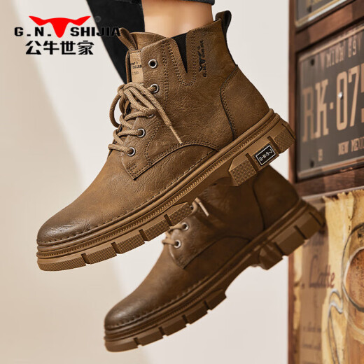 Bull Family Martin Boots Men's British Spring y Autumn Retro Retro Old Old High-Top gruesas Botas Botas de trabajo para hombres Brown 41