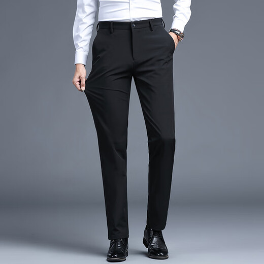Pájaros carpinteros (tucano) pantalones casuales para hombres en el negocio de verano moda casual estiramiento delgado versátil seda de seda larga ropa para hombres negros 34