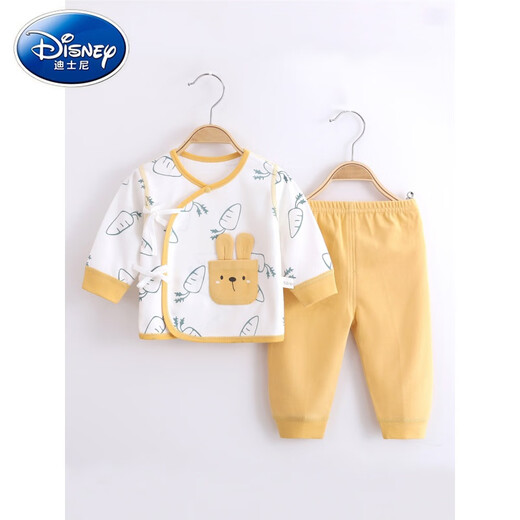 迪士尼（Disney）新生婴儿分体套装纯棉宝宝秋衣秋裤初生儿和尚满月服四季婴儿睡衣 11155黄色四季款 52 (建议新生儿8-10斤)