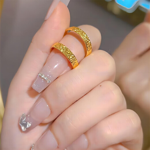 Oein broken ice Vietnamese sand gold ancient ring for men and women 999 pure gold plated simulated fake gold wedding ring No. 7 display gift box (CNC technology + high-fidelity real gold)