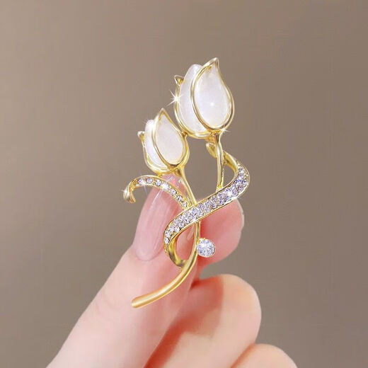 Mays Will Imitation Cat's Eye Tulip Brooch High-end Women's Luxurious Temperament Coat Corsage Exquisite Suit Sweater Pin Accessory Imitation Cat's Eye Tulip Style A
