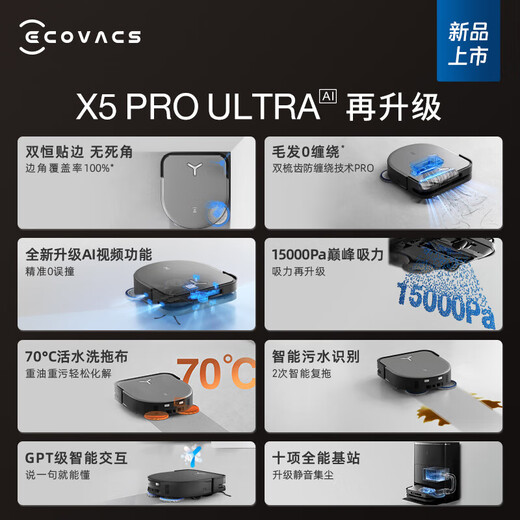 科沃斯（ECOVACS）扫地机器人X5PRO ULTRA自动上下水扫拖洗烘一体全自动清洗集尘吸擦地毛发零缠绕灵动恒贴边DDX29 X5 Pro ULTRA AI-上下水版