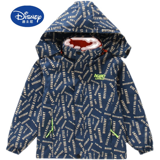 Disney (Disney) Boys' Jackets Spring Autumn Winter 2025 New Spring Clothes for Big and Small Children's Tops Detachable Three-in-One Children's Charge Jacket Gray Squinting Letters Three-in-One 140cm