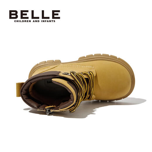 Belle Children's Shoes Girls' British Style Martin Boots Autumn New Boots Boots Children's Baby Fashion Leather Boots Gravel Camel 34 Foot Length 20.9-21.5cm