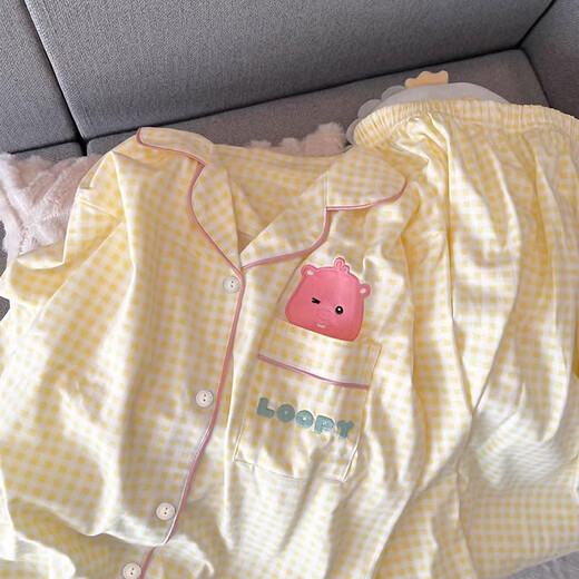 Xuan Mulin Koreanische Version von niedlichen Beaver Dew Pyjamas für Frauen im Frühjahr und Herbst Neue Studentenhauskleidung Drei-teiliger Anzug für Sommerkleidung L1484 Drei-teiliger Anzug L Empfohlen 100-120jin [Jin ist 0,5 kg]
