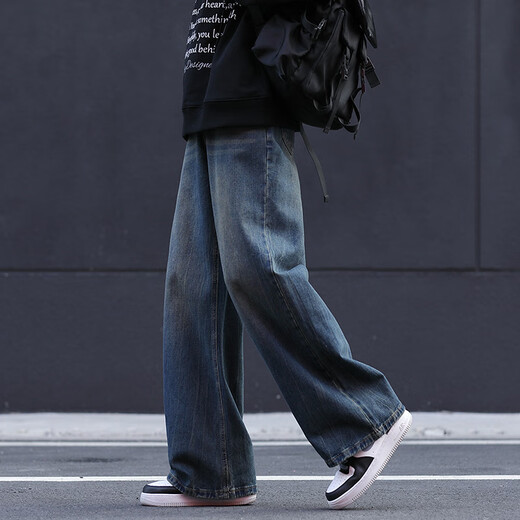 Rongxitu Herren-Waschung Jeans gerade lose lockere drapierte Weitbein 2025 Neue Frühlings- und Herbst-Herren-Schlampe 1047 Nostalgische Farbe m