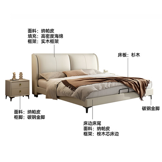 优卡吉皮床现代简约主卧大床1.8米x2米皮艺床储物婚床866B# 1.5米框架床