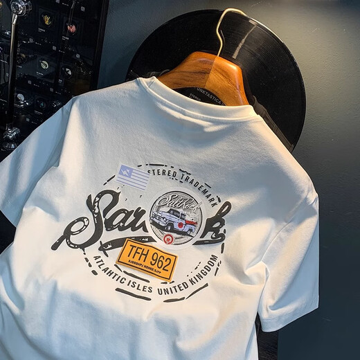 真维斯（JEANSWEST）白色T恤男夏季2025新款潮流印花t恤美式轻奢新疆棉舒适短袖T恤衫 白色 【JSW9906白色】 L 建议体重109-123斤穿