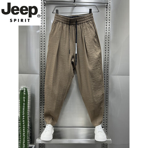 JEEP SPIRIT高档2025夏季新款透气垂休闲裤男士潮流宽松褶皱哈伦萝卜裤新品 黑色 L 建议110-130斤