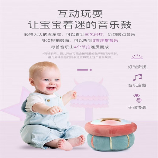 GUND毛绒玩具 我的第一个小鼓 早教启蒙灯光音乐玩偶 送儿童礼物