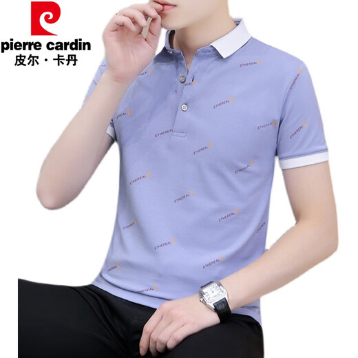 皮尔卡丹（pierre cardin）夏季男士短袖翻领polo.衫青年休闲半袖印花t恤男装带领子上衣薄款 黑色 QY679 M