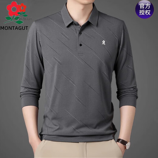 梦特娇（MONTAGUT）2025新款冰丝男t恤长袖新款中年休闲男装薄款爸爸体恤衫 藏青826 均码   165/M