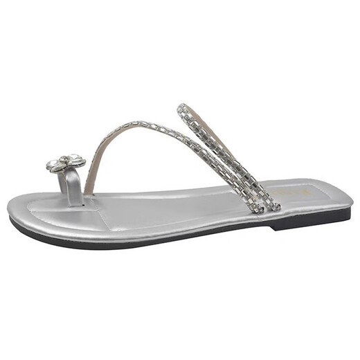 
ZUYLFYP shoes flat-soled French fairy shoes 2024 new summer soft sole with skirt toe rhinestone slippers summer 6626 diamond belt - white 38-39 suitable for 37-38 feet