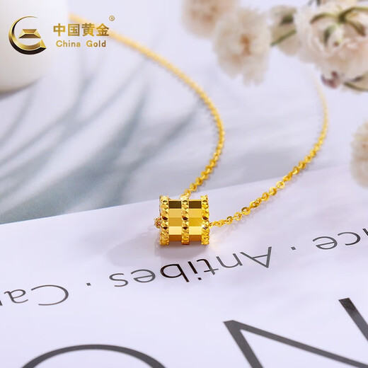 CHINA GOLD Gold Necklace Women's Pure Gold Small Waist Necklace Clavicle Chain Wedding Mid-Autumn Festival Birthday Gift for Girlfriend and Wife Pure Gold Pendant + Yellow K Gold Necklace Jingsuda