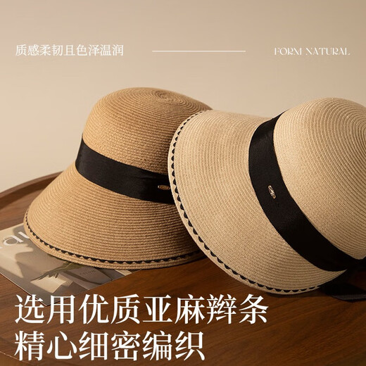 Siggi linen straw hat women spring and summer French retro fisherman fashion casual seaside vacation flat brim foldable sun hat