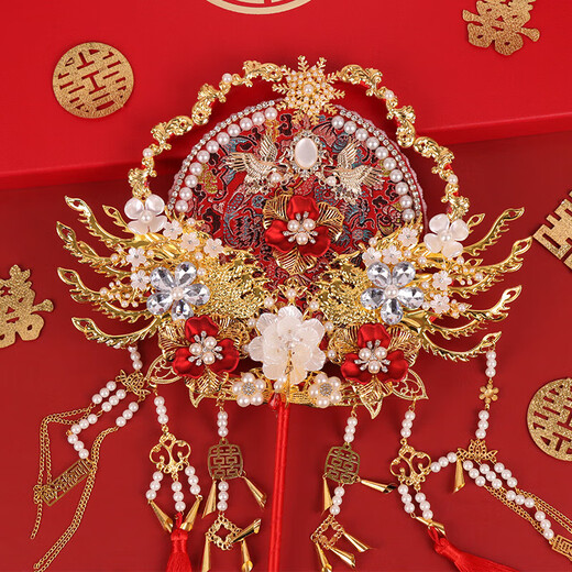 TaTanice round fan wedding gift for the newlyweds and bride bestie Chinese wedding Xiuhe round fan married with flowers fan in her hand. Marriage round fan-love for life [finished product]