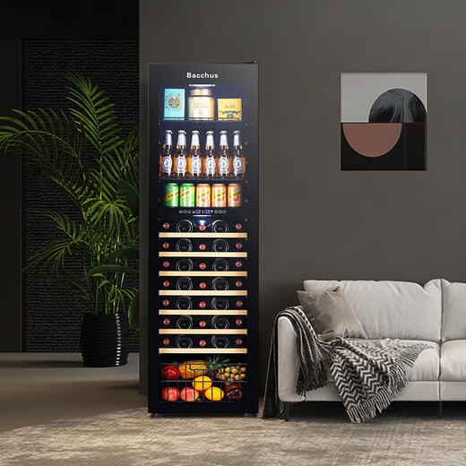 Bacchus wine cabinet thermostatic cabinet embedded household multi-functional single-door dual-temperature refrigerator air-cooled frost-free office restaurant fresh ice bar beverage cabinet vertical display cabinet tea cabinet YC-208 air-cooled dual temperature multi-storage + fruit basket 40 bottles