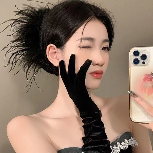 Danqin Super Immortal Ostrich Feather Hairpin Clip Large Back of the Head New Hair Shark Advanced Clip Hairpin Headgear Black Feather 13cm High-end Mainstream Color