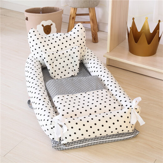 Beijia Yuanying crib mid-bed detachable and washable portable crib anti-shocking bionic fully removed baby pillow travel crib Crown (crown model) 90*55*35cm [with quilt]
