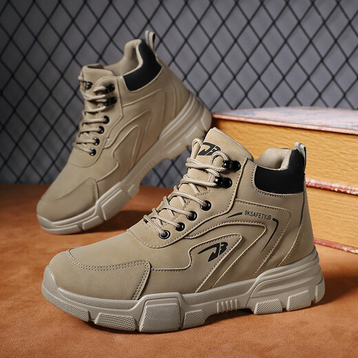 Changxiang Huili men's shoes in summer waterproof and non-slip work high-top men's shoes work on construction site thick sole wear-resistant large-size Martin shoes men YJ-9193 khaki 41