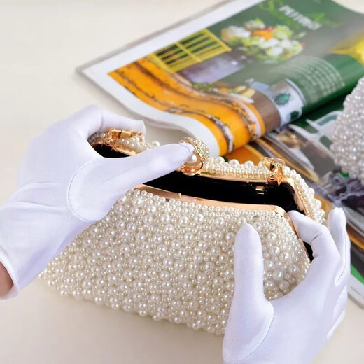 Cool Kangaroo KQ celebrity dinner small bag pearl clutch women's handbags with cheongsam banquet handbag evening dress handbag handbag beige