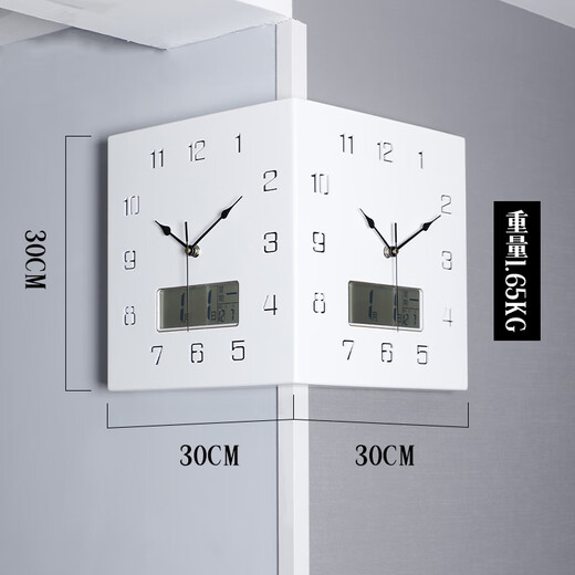 OUOETY German double-sided wall clock living room corner clock home modern simple atmospheric silent solid wood clock double-sided wall clock 9195-wooden pure white perpetual calendar German silent machine