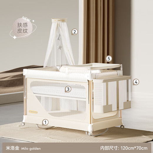 Karmababy Karman Crib Abnehmbares faltbares Neugeborenes nahtloses Spleißen großes Bett Multifunktion tragbares Baby Cradle Bettbett + Moskitonetz + Schlafstange + Pad + Korb + Windel Tisch