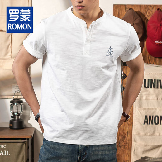 Lomon Sommer reines Baumwollbambus Gelenktwäsche Henry Hals T-Shirt Männer weiße Schulter Kurzarm 2025 Textur atmungsaktiv