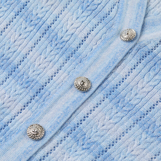Langzi blue temperament high-end thin short-sleeved sweater summer women's cardigan 2024 new top wool sweater Paris blue XL