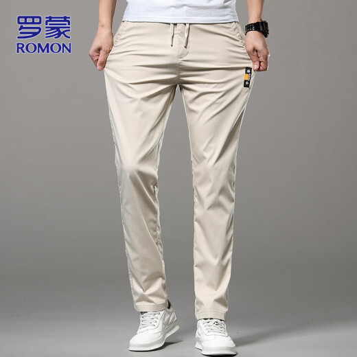 
ROMON (ROMON) pants for men's summer casual pants for men's sports pants for men's versatile straight trousers for men's clothing Beige 32