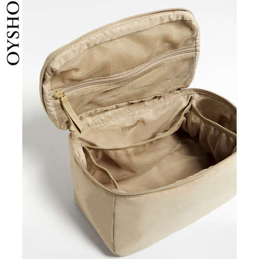 Oysho cosmetics toiletry storage bag travel portable flip handbag 14084380 107 sand color