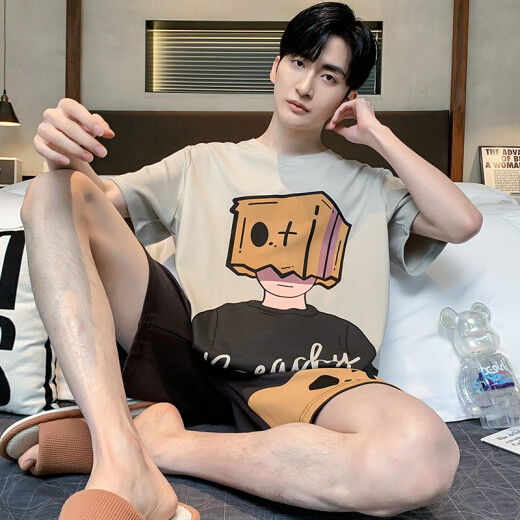 Un pijama de hombres yuxiao en verano en el estilo de algodón puro de manga corta de algodón delgado más grasa más 300 Jin [Jin equivale a 0.5 kg] en verano, las personas gordas pueden usar ropa casera para hombres afuera de 1343 3xl para hombres (185 cm de peso recomendado 180-210)