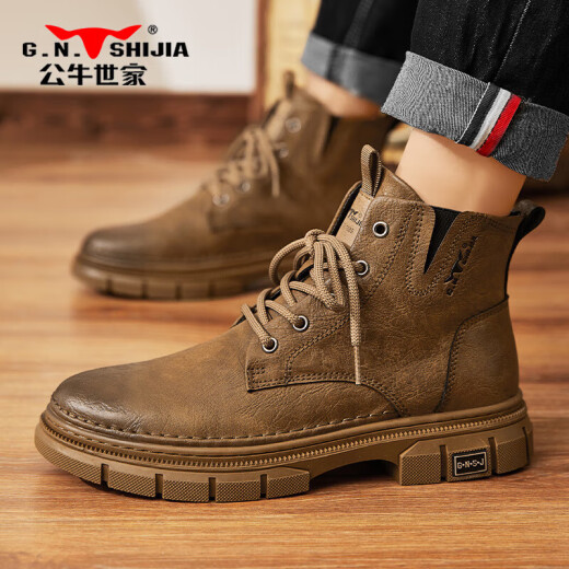 Bull Family Martin Boots Men's British Spring y Autumn Retro Retro Old Old High-Top gruesas Botas Botas de trabajo para hombres Brown 41
