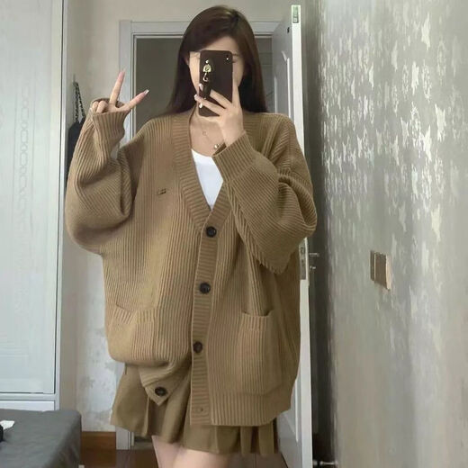 熊司令胖mm大码针织衫宽松开衫毛衣慵懒风复古女秋冬学院外套上衣300斤 黑色9901单件马甲 均码 5xl码200-230斤