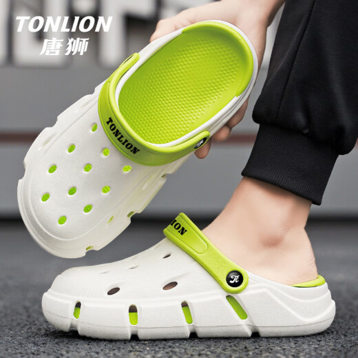 Tonlion Hole Schuhe Männer tragen Sandalen für den Sommer im Freien für Männer und Frauen Freizeitpaare Strand Sandalen weiß und grün 44/45