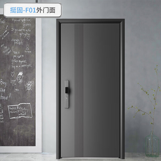 挺固加厚甲级防盗门入户门+防撬防爆安全门子母门+防火岩棉填充＋智能锁人脸识别 氟碳灰 2150*1050【单门，开向可选】 机械锁