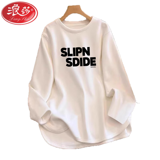 LangSha cotton top with shark pants, autumn and winter velvet thickened bottoming shirt for women, white inner wear, mid-length to cover butt, velvet-white L 105Jin Jin is equal to 0.5kg -125Jin Jin is equal to 0.5kg