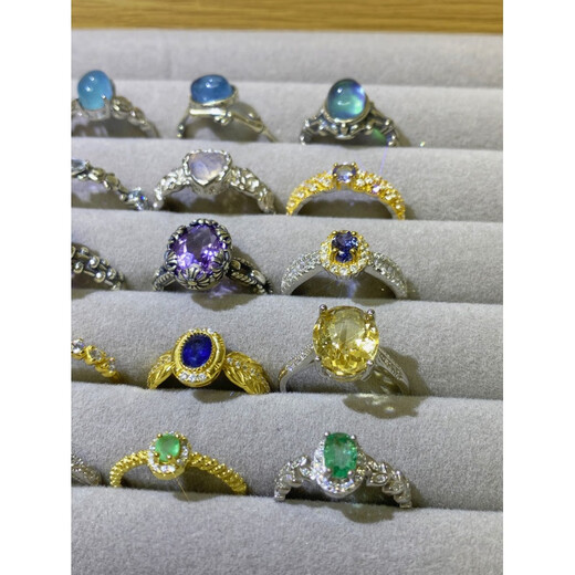 Muchin s925 silver inlaid with colored gemstones, citrine, amethyst, aquamarine, emerald ring with live opening, tanzanite 2-luxury setting with super sparkle