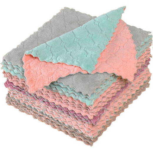 Double-sided coral velvet dishcloth kitchen lazy rag cleaning cloth 5 pieces 25*25 random color large size 25*25