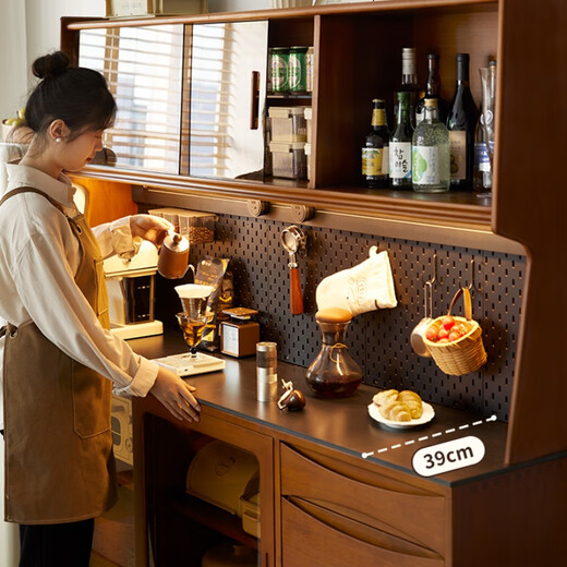 Oudilu retro solid wood sideboard against the wall integrated high cabinet American wine cabinet antique style log living room storage locker pine 1.2M slate sideboard