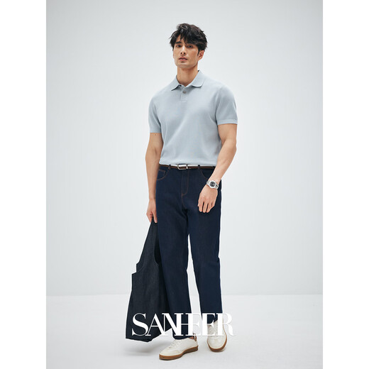 Sanheer [Gentleman Estórico] 120s de algodón largo de algodón de algodón transpirable Proceso de tirón de la solapa de verano Camiseta de manga corta DAT983 Paste de frijoles M /48