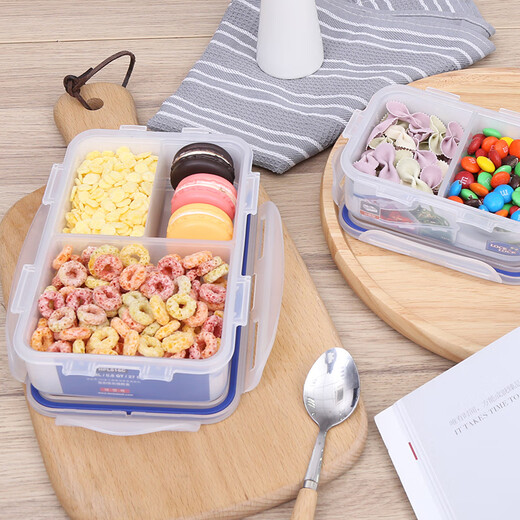 Lock Lock (LOCK/LOCK) plastic partition fresh-keeping box sealed four-sided locking bento box large capacity microwave oven plastic lunch box HPL826C-3 partition 2.6L