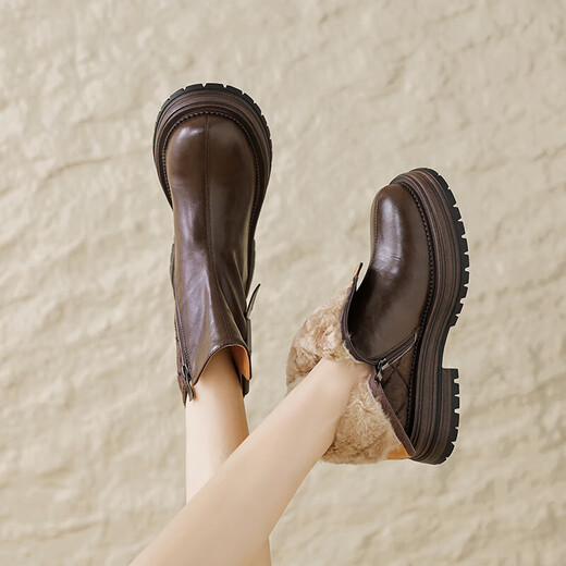 Christy Kayla Boots de neige intégrés de fourrure de mouton en hiver Nouveau cheveux de vache rétro épisser la seme épaisse slimne
