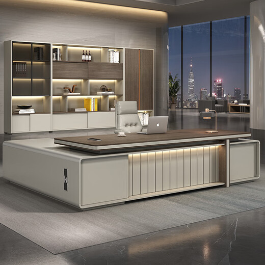 Boss desk light luxury high-end business chairman's office office furniture combination set president desk 2.0 meters double cabinet boss desk