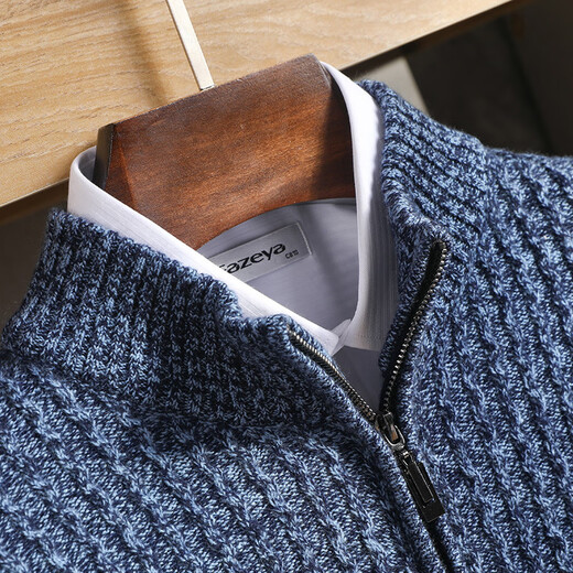 WithMNW Hong Kong trendy brand pure wool zipper cardigan men's autumn and winter new business casual half turtleneck cardigan jacket for men floral blue thick section M (110-130Jin Jin equals 0.5 kg)