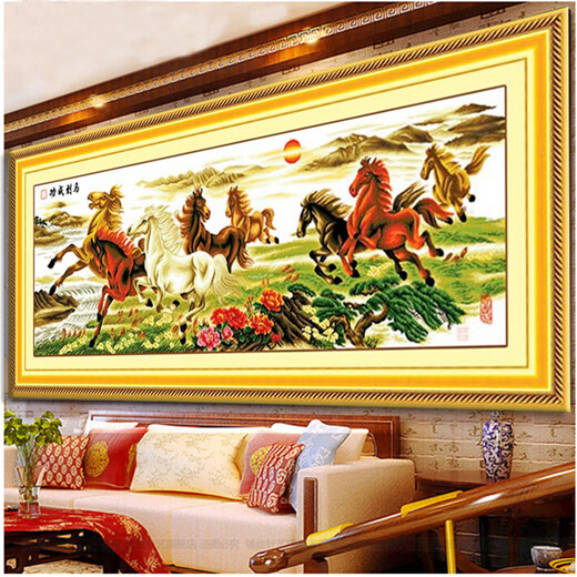 
Mona Lisa cross-stitch eight horses to the successful living room new office large picture drawing eight horses eight horses 15850cm