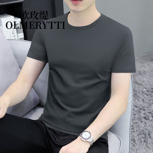 欧玫缇轻奢男装 短袖t恤男士新款夏季修身简约纯色百搭夏装舒适休闲上衣 白色 L （115-130斤）