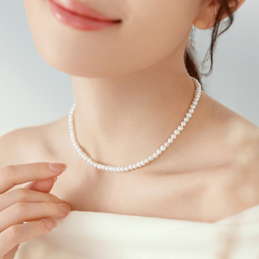 Lukfook Jewelry freshwater pearl necklace mipearl series 18K gold buckle clavicle chain, total weight approximately 8.94 grams - rose gold