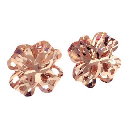 Fat Donglai's same style earrings with gold Russian purple gold four-leaf clover plated with 14K rose gold new style simple and sweet standing four-leaf clover earrings (pair of rose gold)